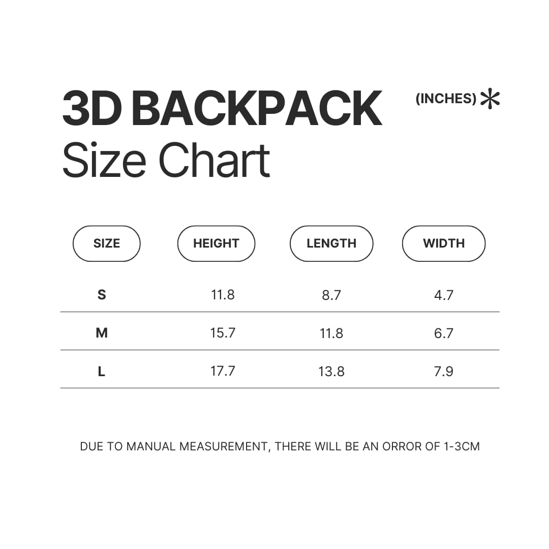 3D Backpack Size Chart - Sam Fender UK Store
