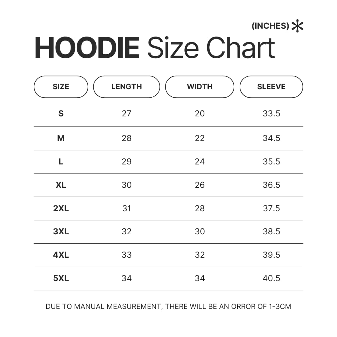 Hoodie Size Chart - Sam Fender UK Store