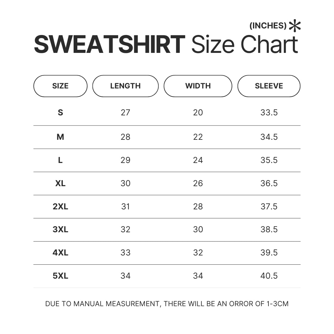 Sweatshirt Size Chart - Sam Fender UK Store