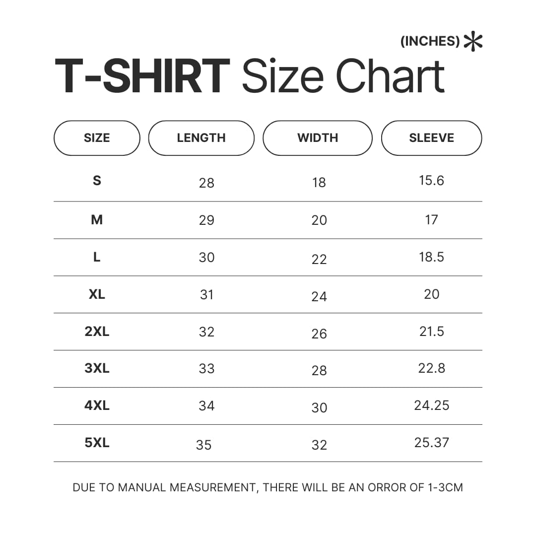 T shirt Size Chart - Sam Fender UK Store
