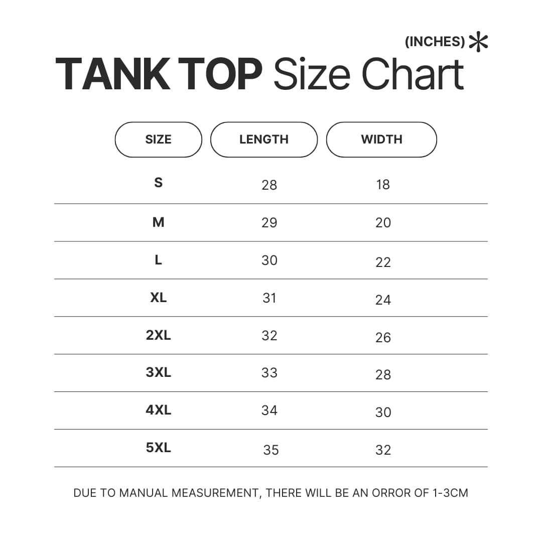 Tank Top Size Chart - Sam Fender UK Store